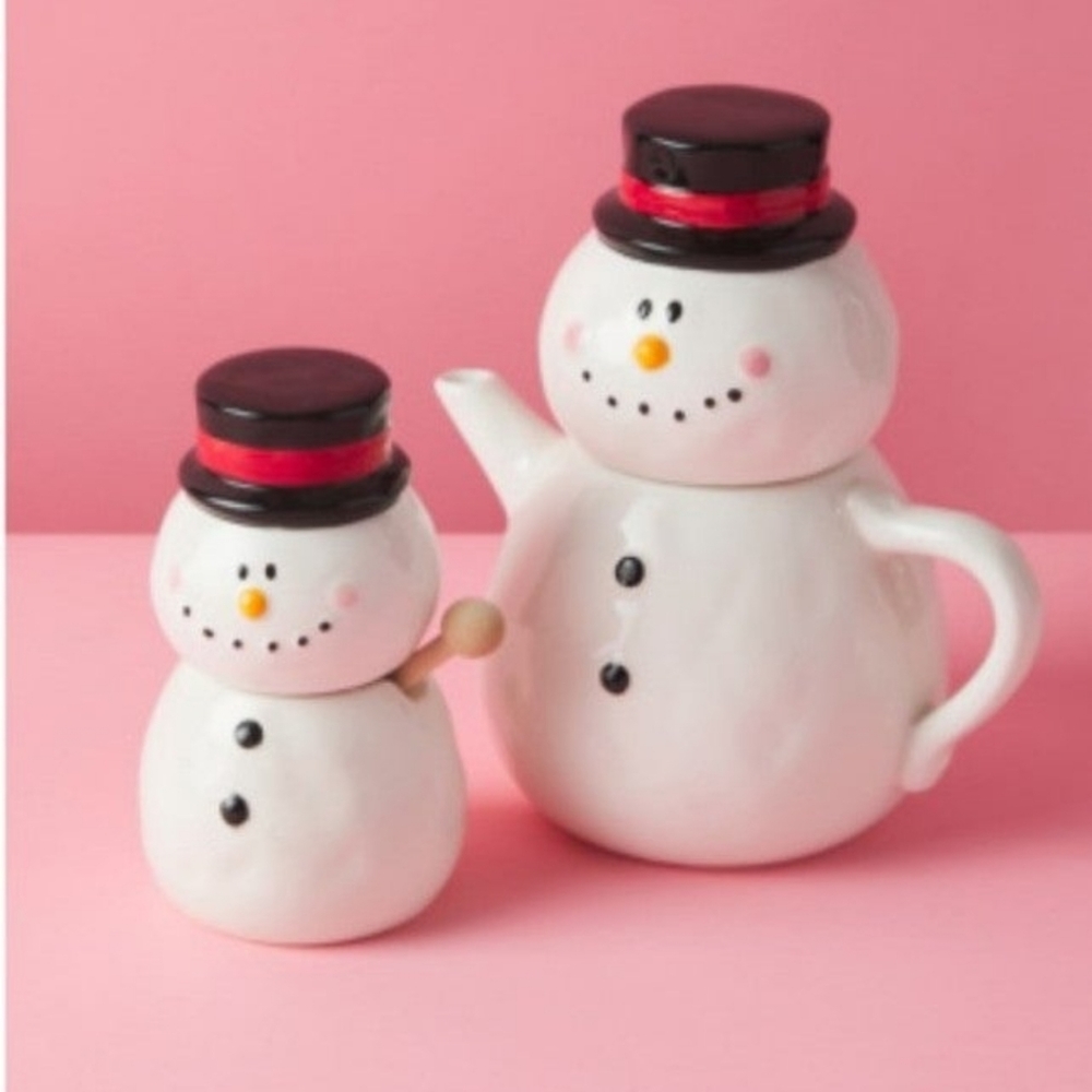 Magenta Snowman tea pot and honey jar